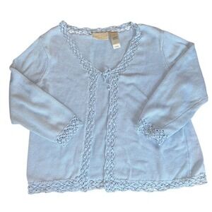 First Issue Liz Claiborne Light Blue Knit Cropped Cardigan Sweater M